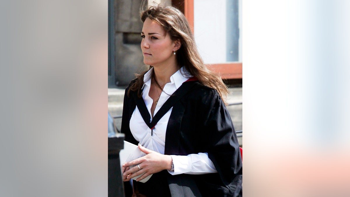 Kate Middleton in a black and white school uniform