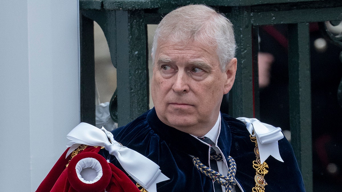 A close-up of Prince Andrew in royal regalia