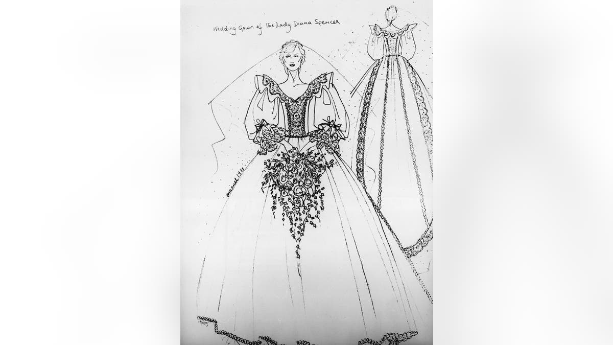 A sketch of Princess Dianas wedding dress