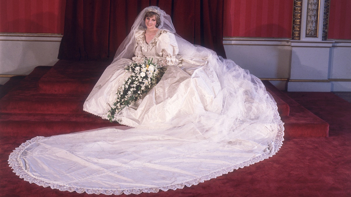 A portrait of Princess Diana wearing her wedding dress