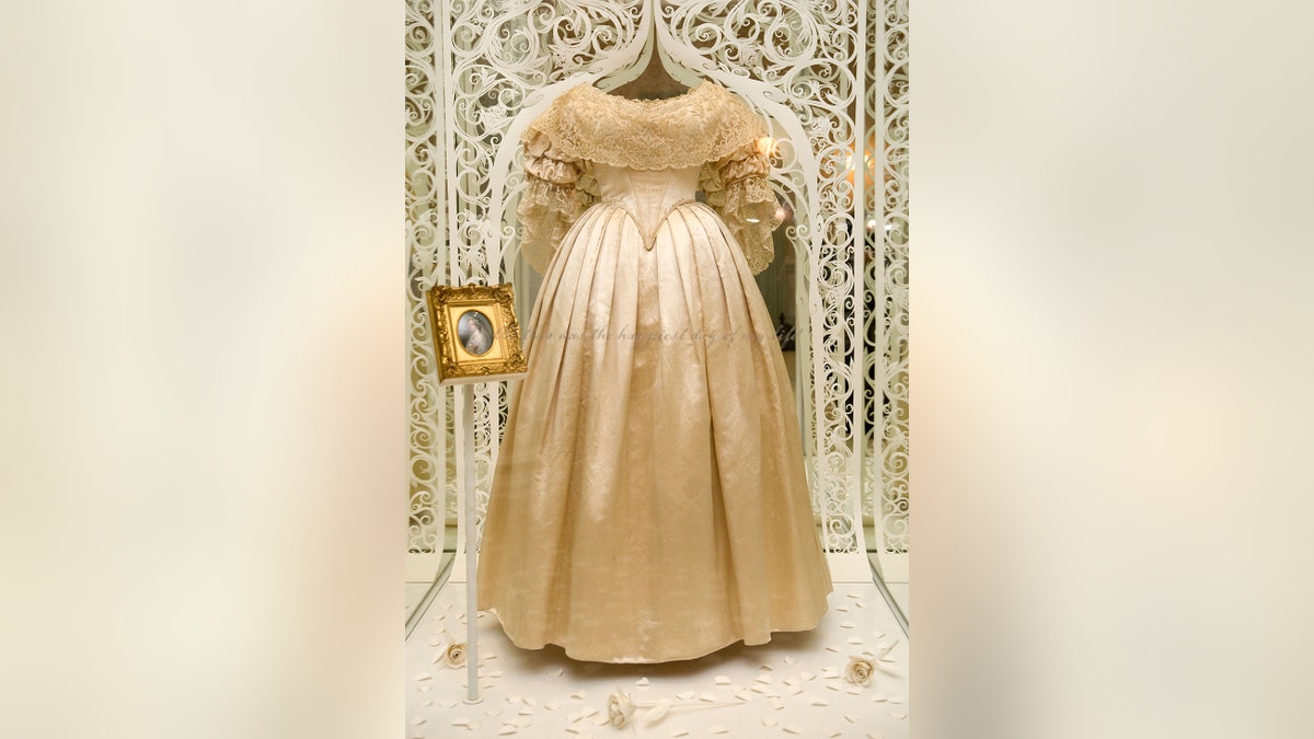 A close-up of Queen Victorias wedding dress