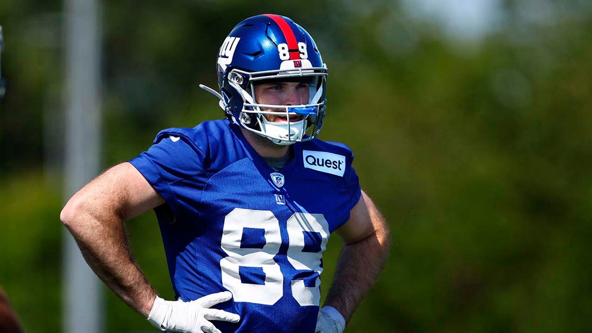 Tommy Sweeney looks on during a Giants practice