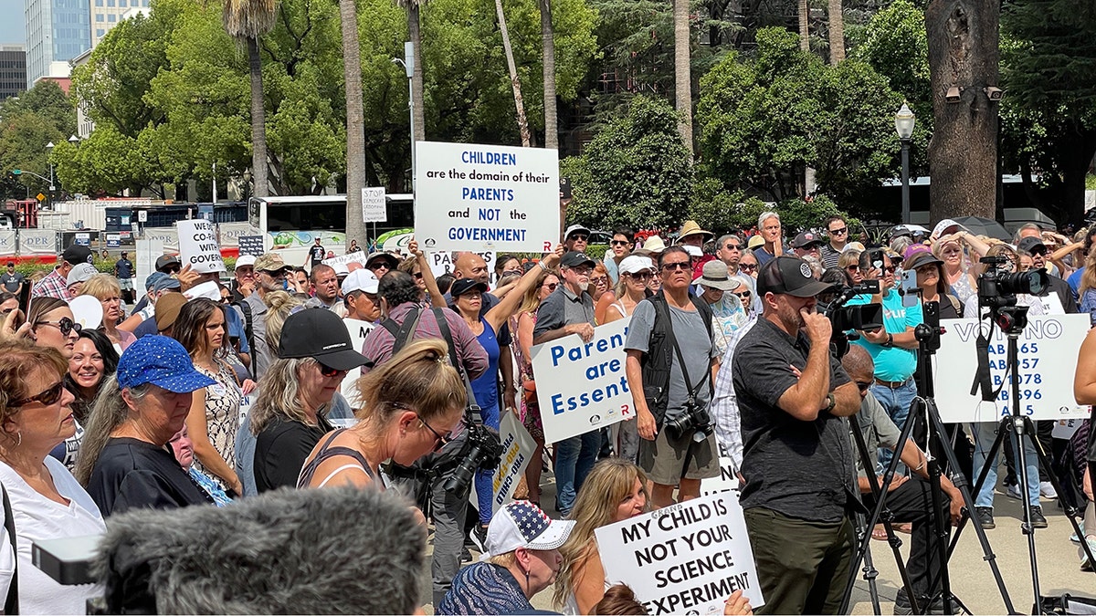 Parents gathering for a protest at the California Capitol