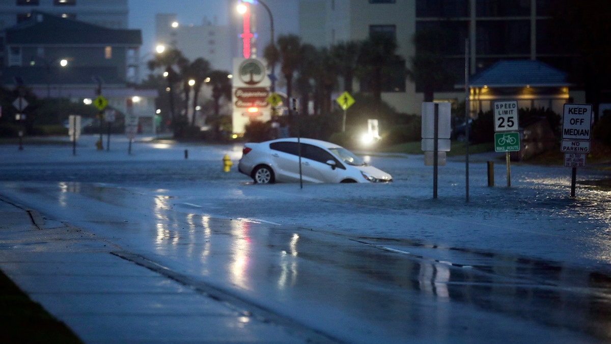 Car in floodwaters in North Myrtle Beach