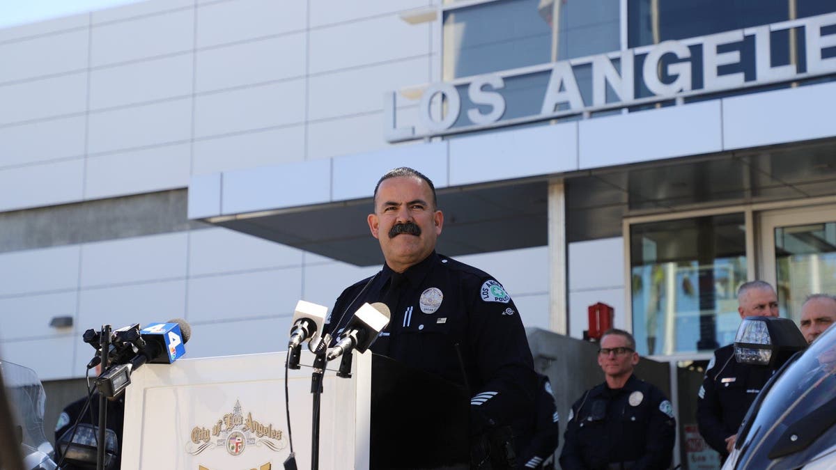 LAPD Officials Traffic hold a press conference outside LAPD HQ