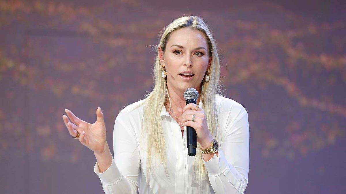Lindsey Vonn speaks during an event