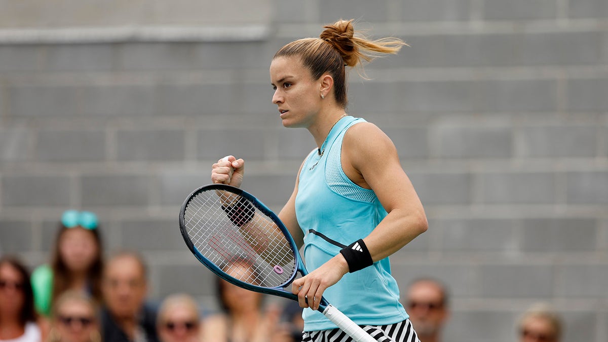 Maria Sakkari reacts to point