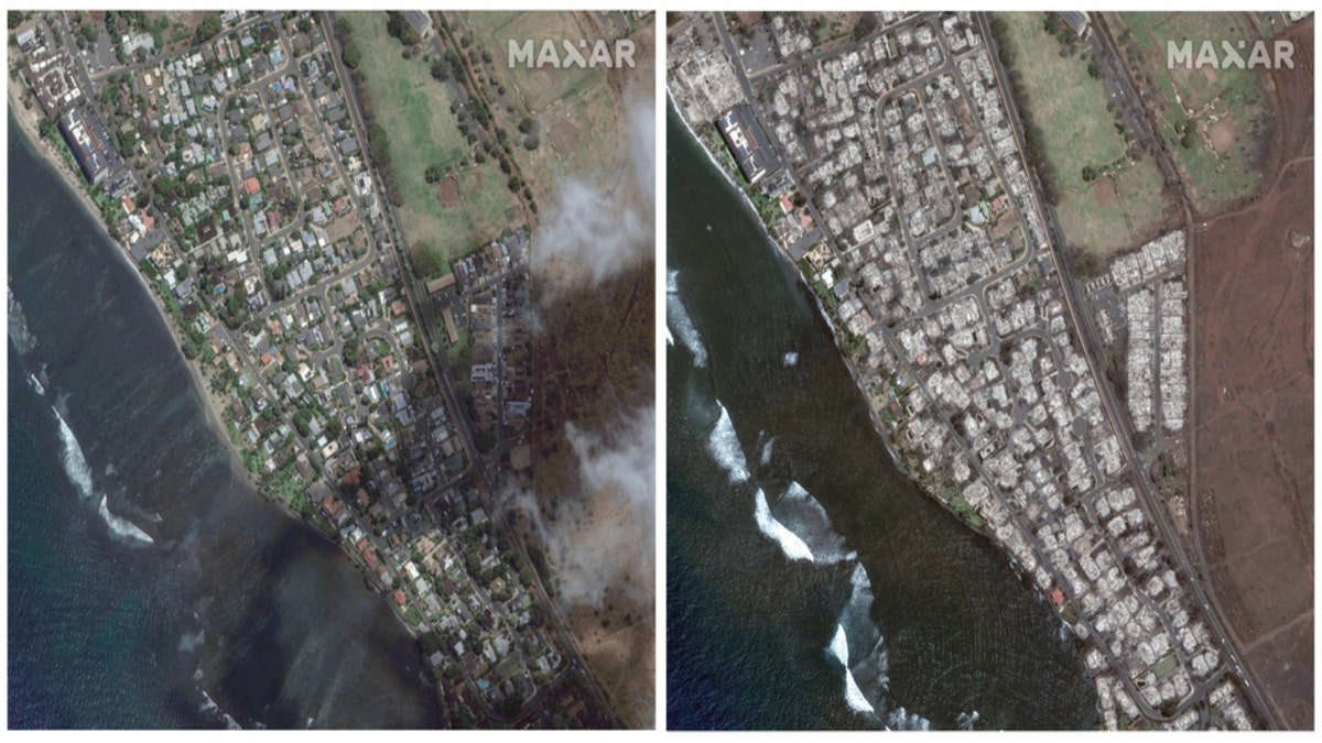 Satellite images provided by Maxar Technologies show an overview of southern Lahaina