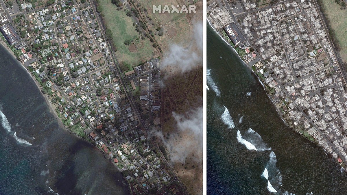 Before and after of southern Lahaina following wildfires