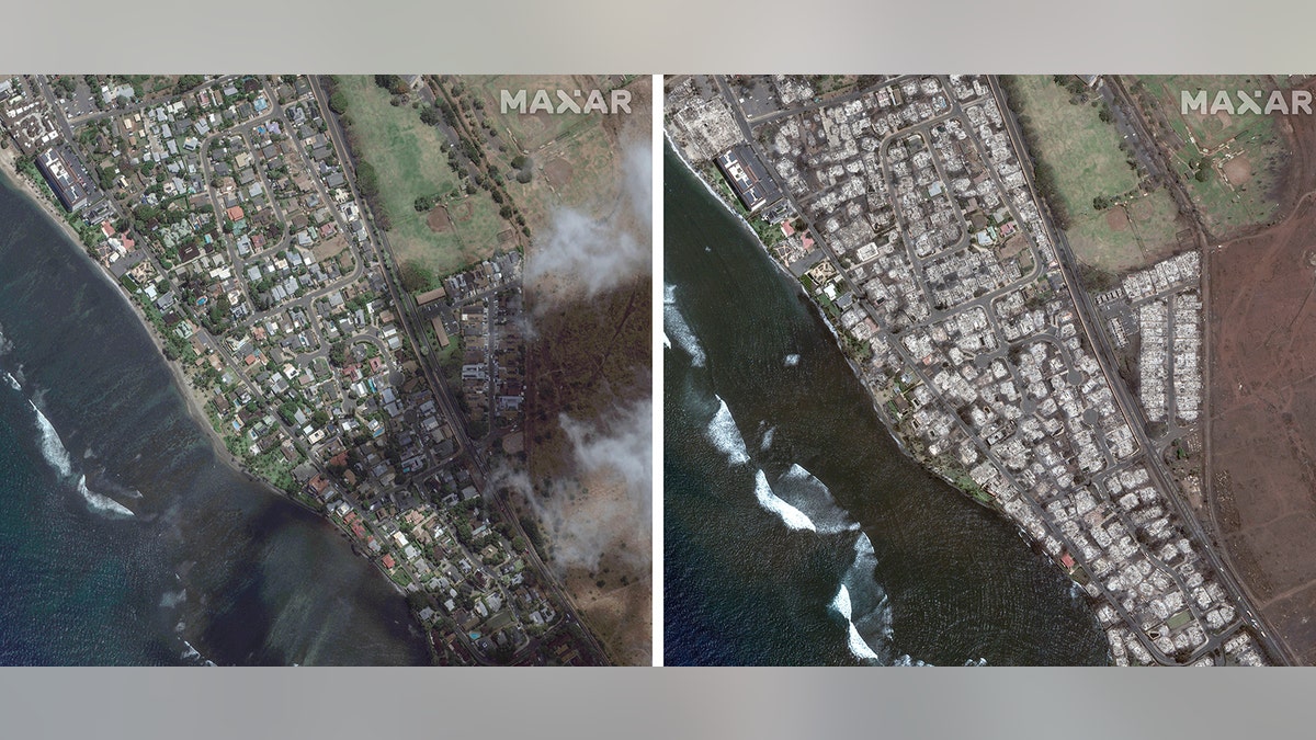 Before and after of southern Lahaina following wildfires