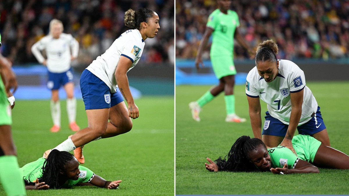 Nigeria's Michelle Alozie has classy reaction after England's Lauren James steps on her | Fox News