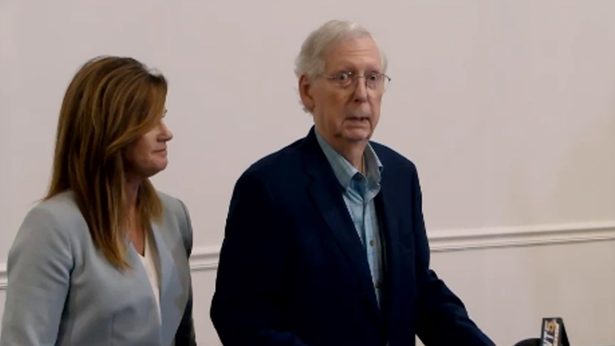 Sen. Mitch McConnell begins speaking again after momentarily freezing up