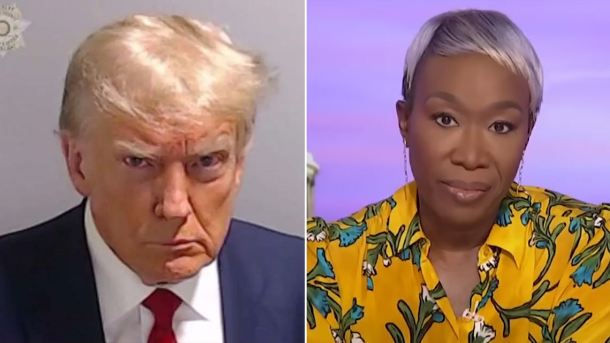 Joy Reid next to Trumps mugshot