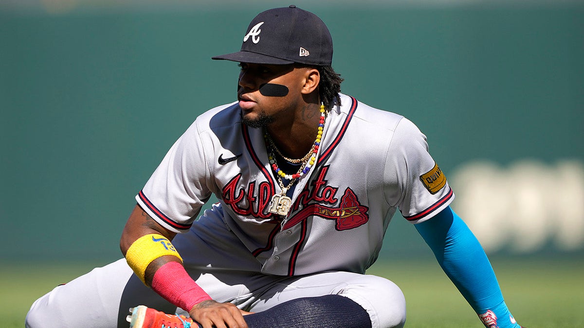 Ronald Acuña Jr. stretches