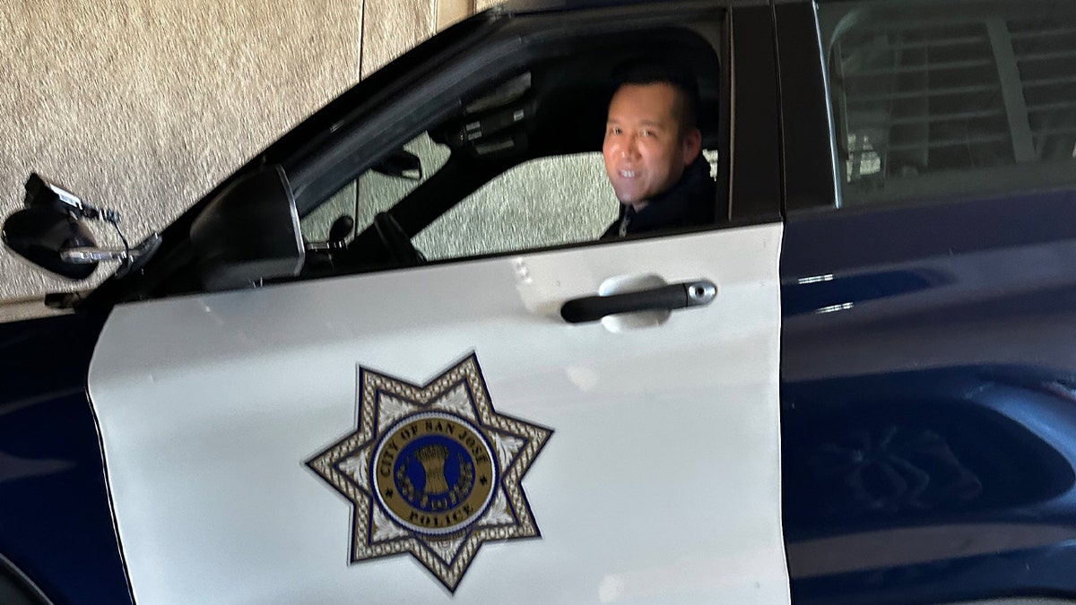 San Jose officer Ryan Low in patrol vehicle