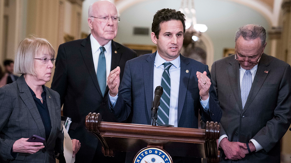 Sen. Brian Schatz, D-Hawaii, Sens. Patty Murray, D-Wash.; Patrick Leahy, D-Vt.; and Senate Minority Leader Sen. Chuck Schumer, D-N.Y.,