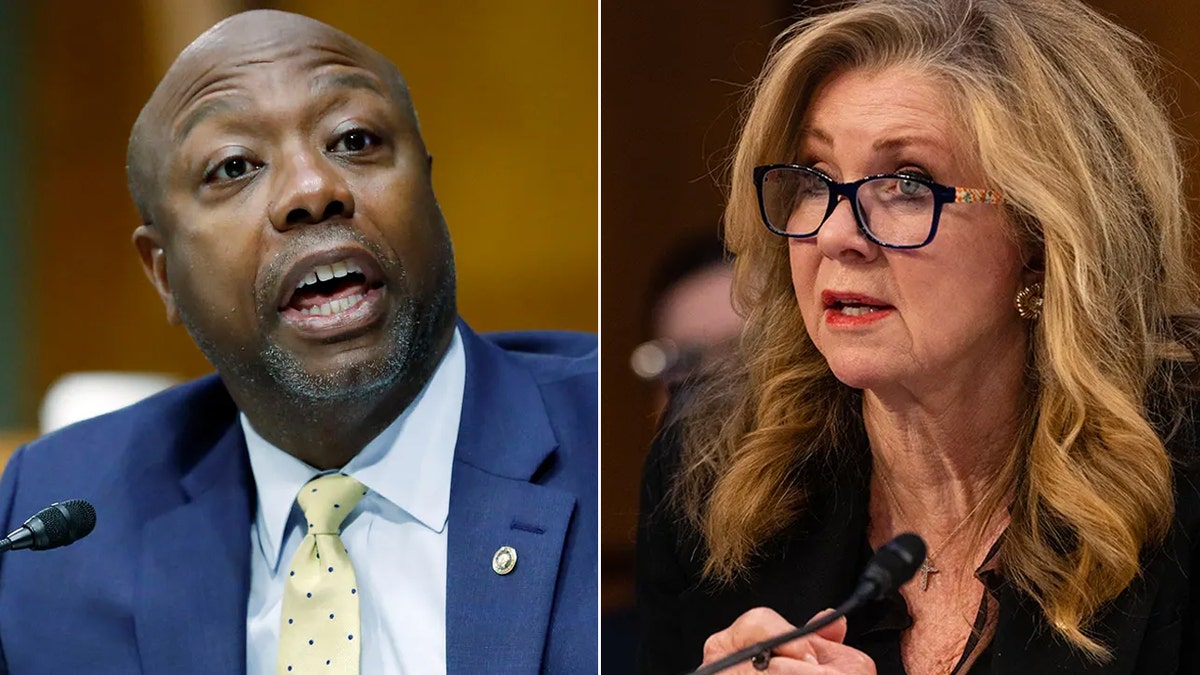 Sens. Tim Scott and Marsha Blackburn in split images