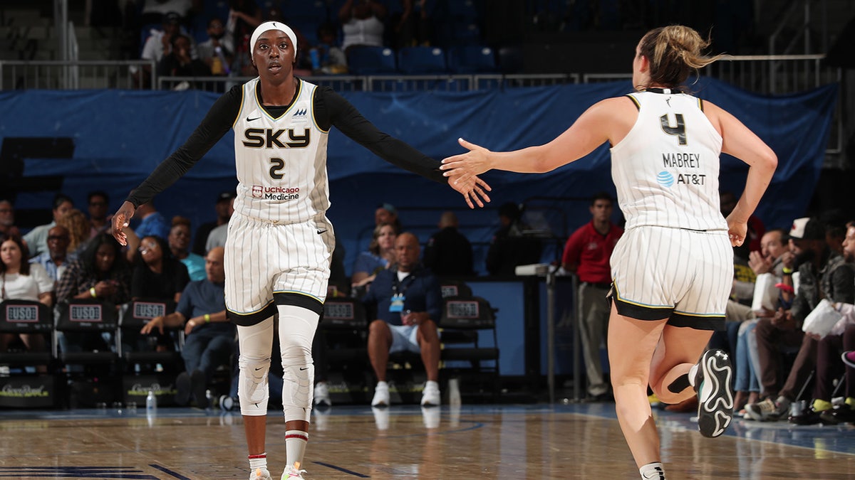 Kahleah Copper high fives during a game