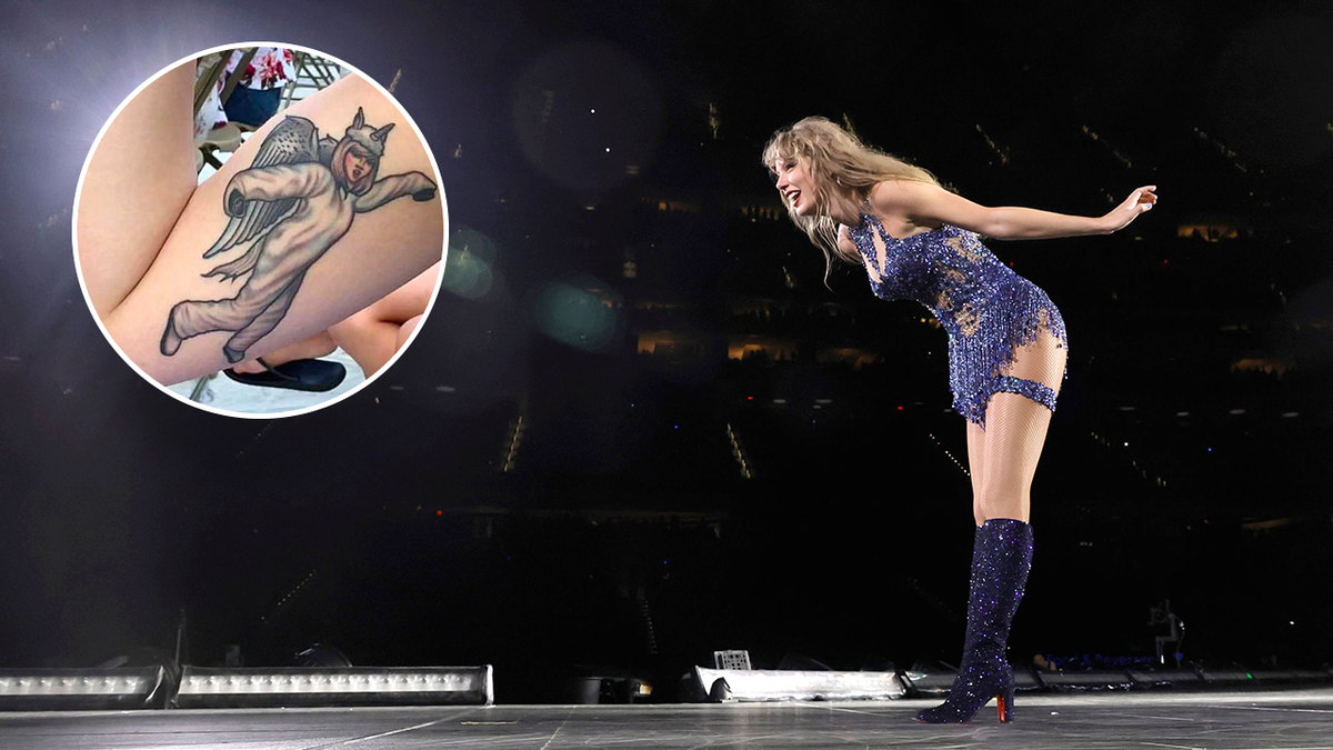 taylor swift split, with tattoo on left