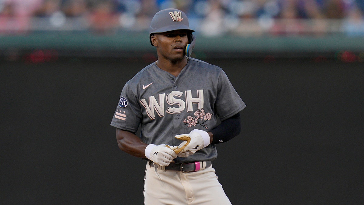 Washington Nationals' Stone Garrett looks on during game