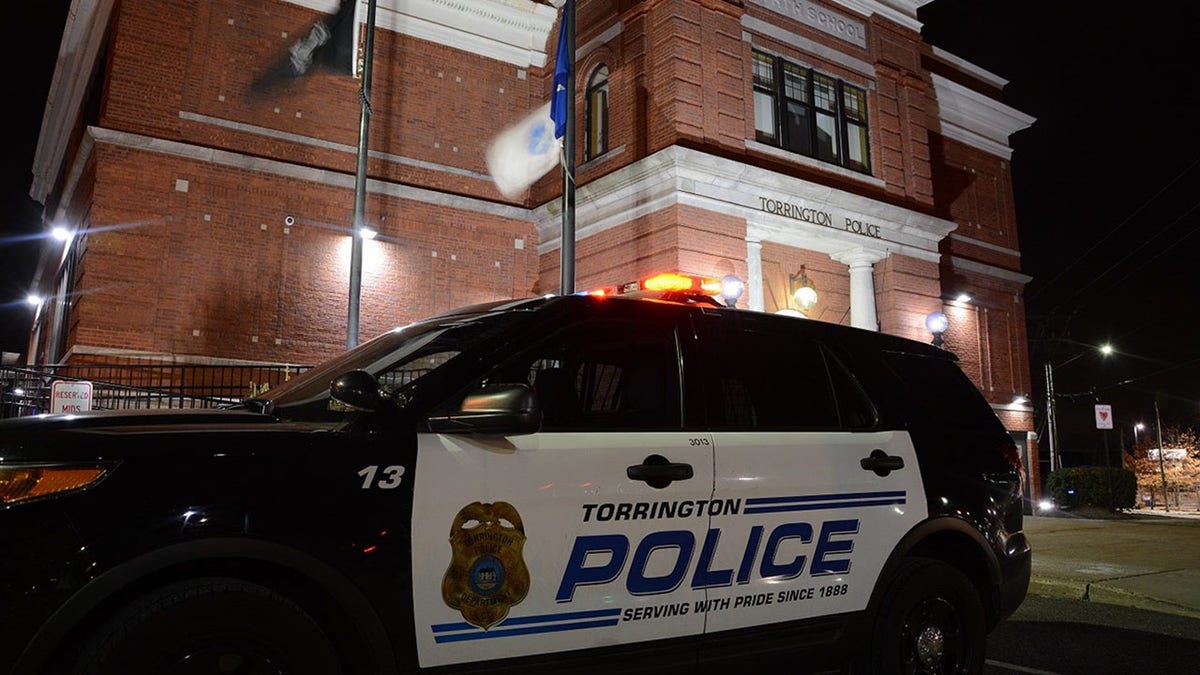 Torrington Police Department cruiser in front of headquarters