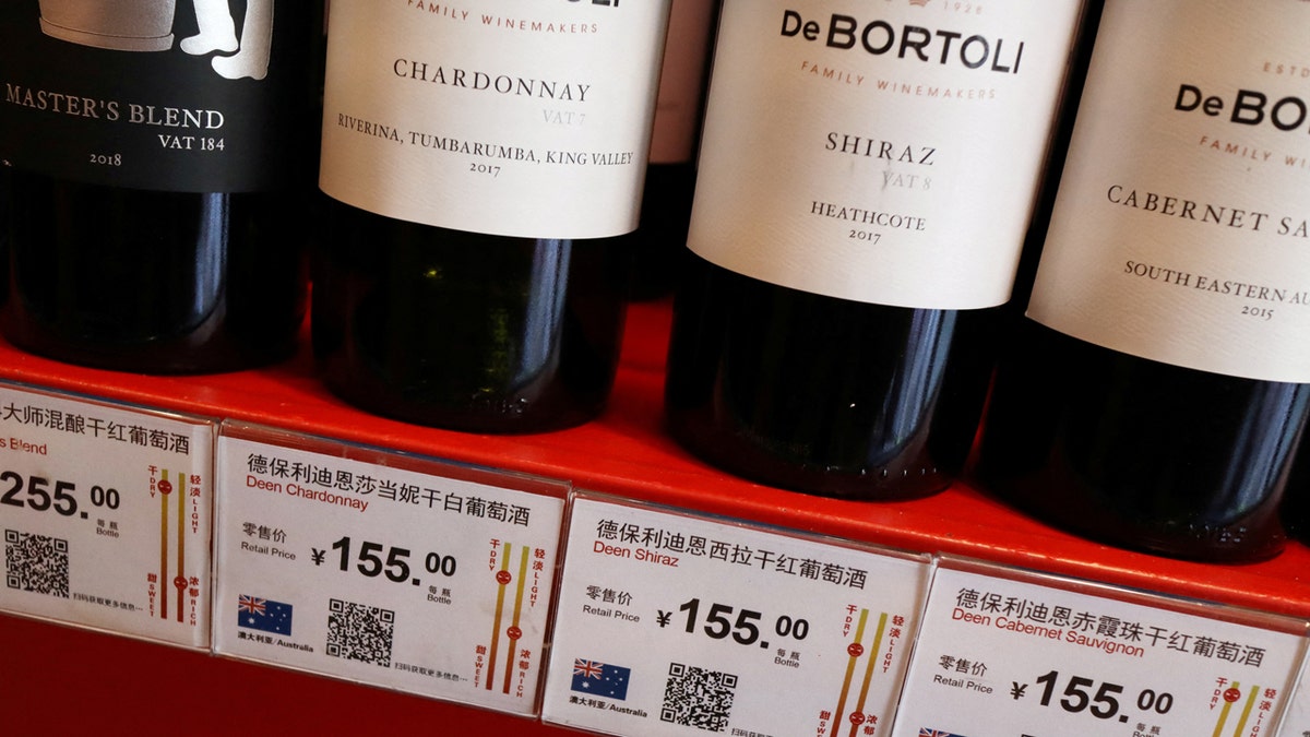 bottles of Australian wine on shelf