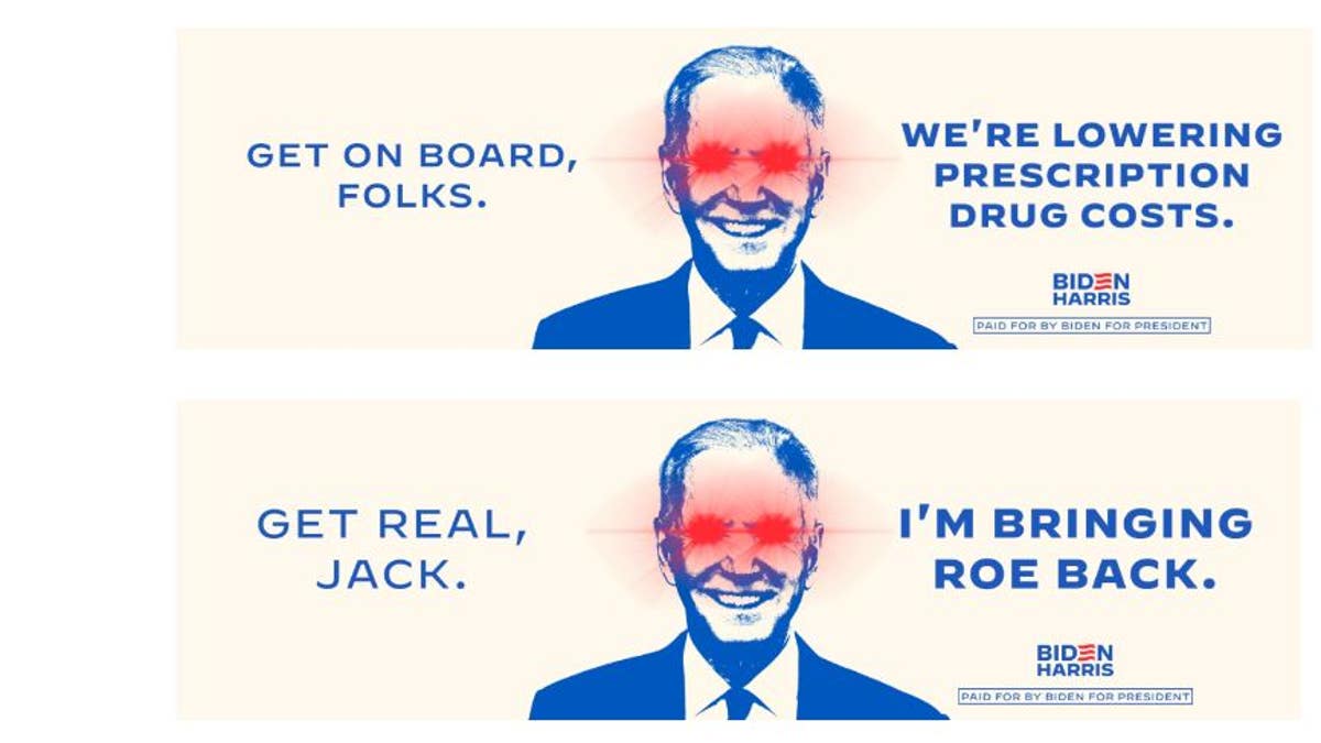 Biden Harris billboards on drug costs and "bringing roe back"