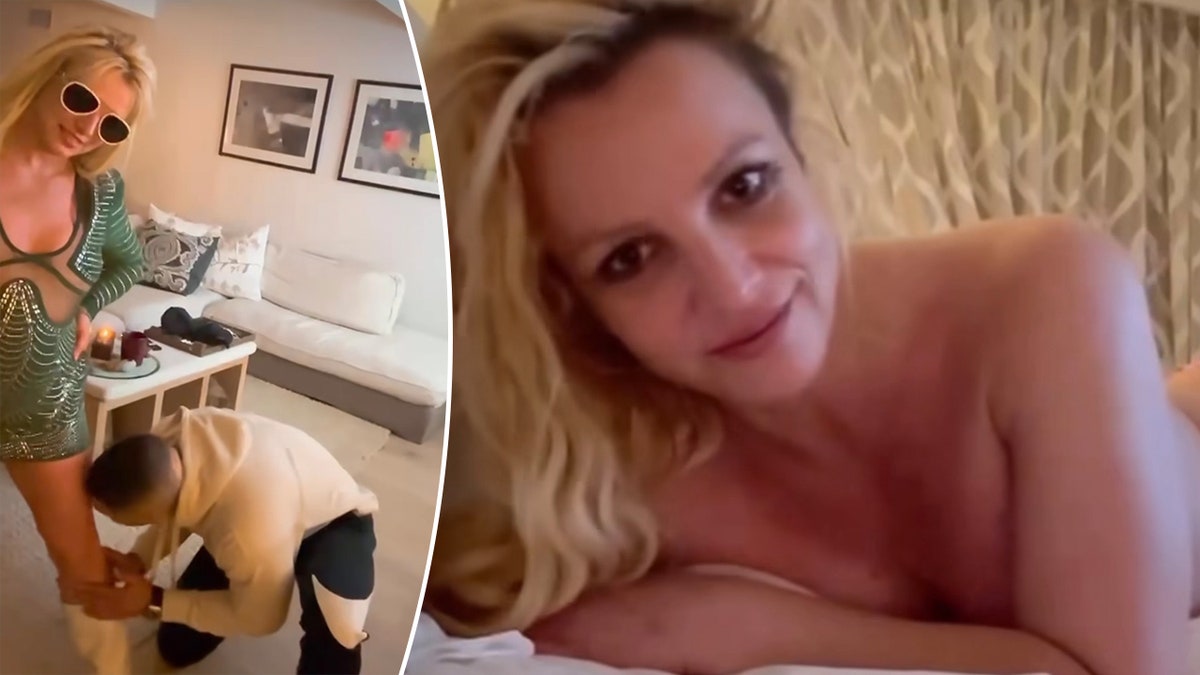 Britney Spears gets licked by mystery man, goes topless in new videos shared days after announcing divorce Fox News hq picture