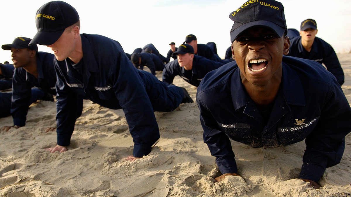 Coast Guard recruits training on beach
