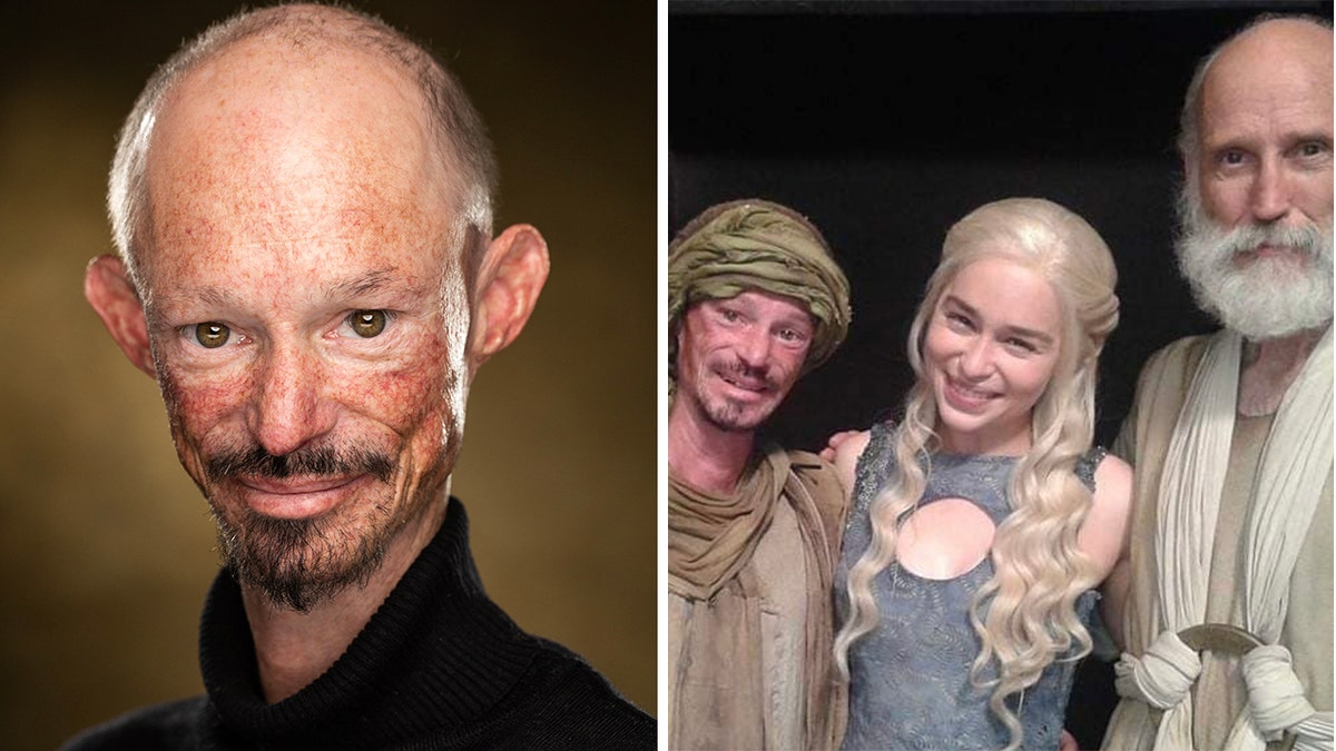 side by side photos of Darren Kent headshot and Darren Kent with Emilia Clarke from "Game of Thrones"