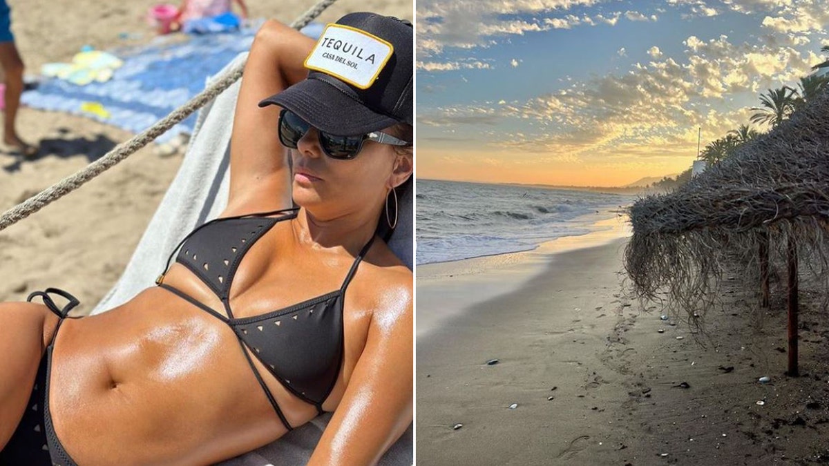 Side by side of Eva Longoria and the beach