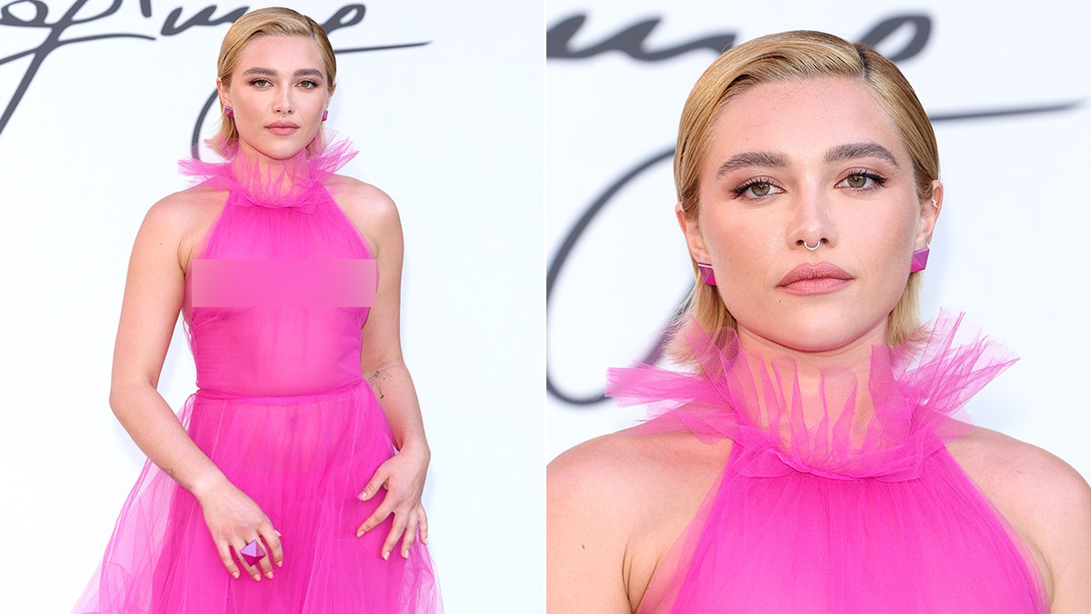 Florence Pugh shows her chest in sheer dress at Valentino fashion show