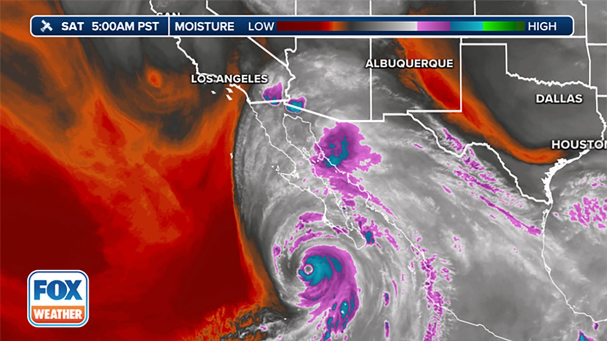 A weather map tracking Hurricane Hilary