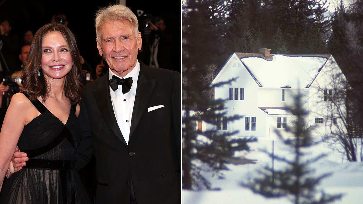 Side by side of Harrison Ford and his home in Wyoming