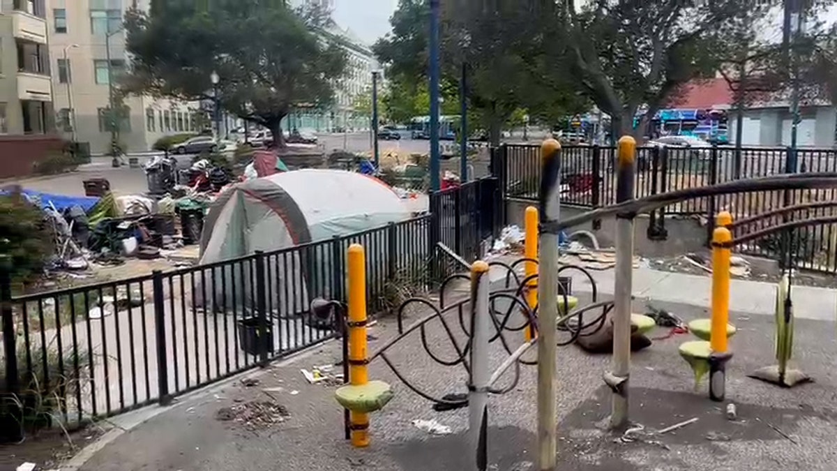 Oakland Playground littered with trash, tents and toiletries