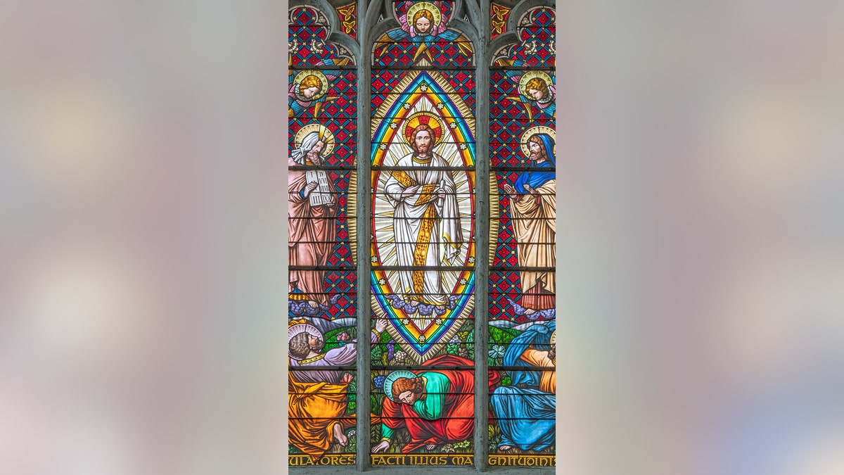 stained glass depiction of transfiguration