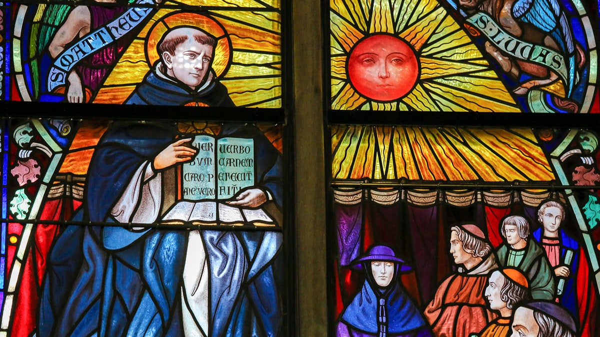 stained glass window of St. Thomas Aquinas
