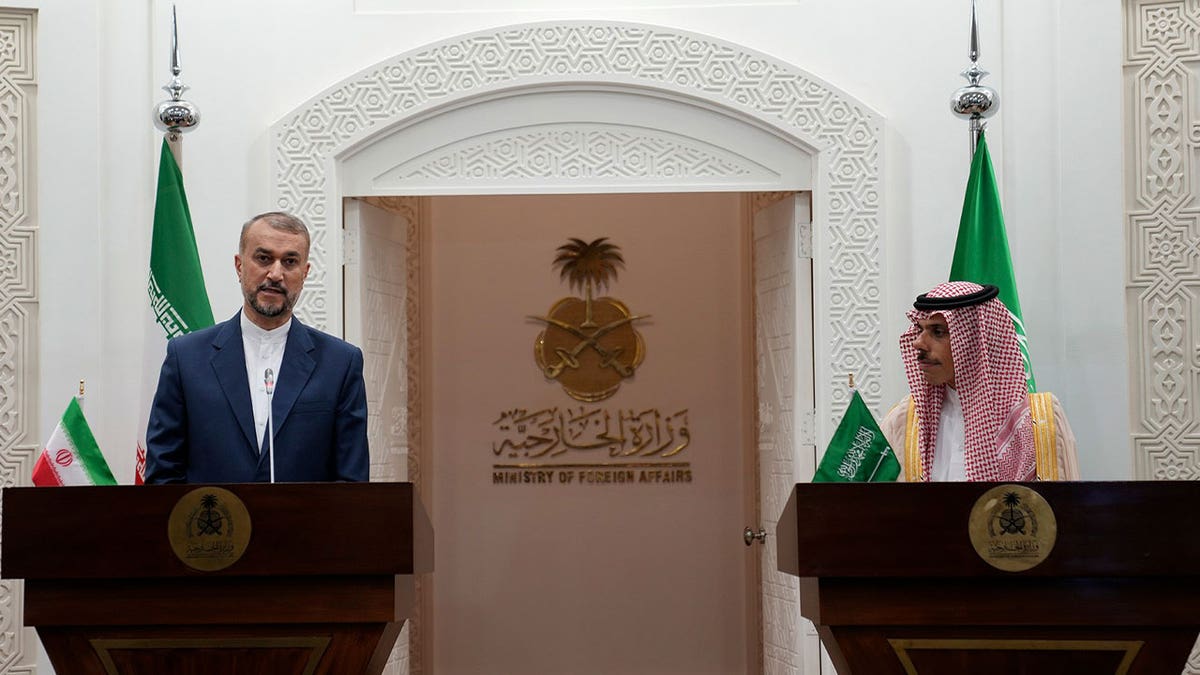 Iranian Foreign Minister Hossein Amirabdollahian and Saudi Arabian counterpart Prince Faisal bin Farhan Al Saud