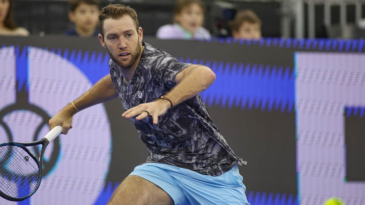 Jack Sock plays a ball during the Dallas Open