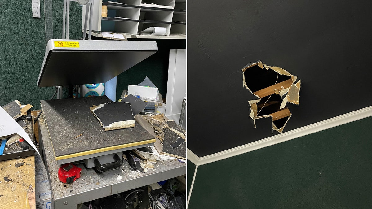 Damage to Carlos Pena's print shop