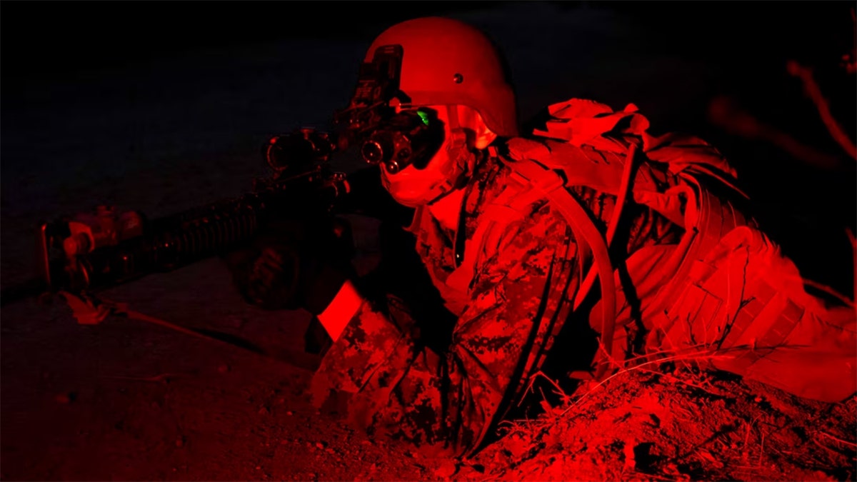 Marine Corps. soldier with night vision goggles training at Camp Pendleton