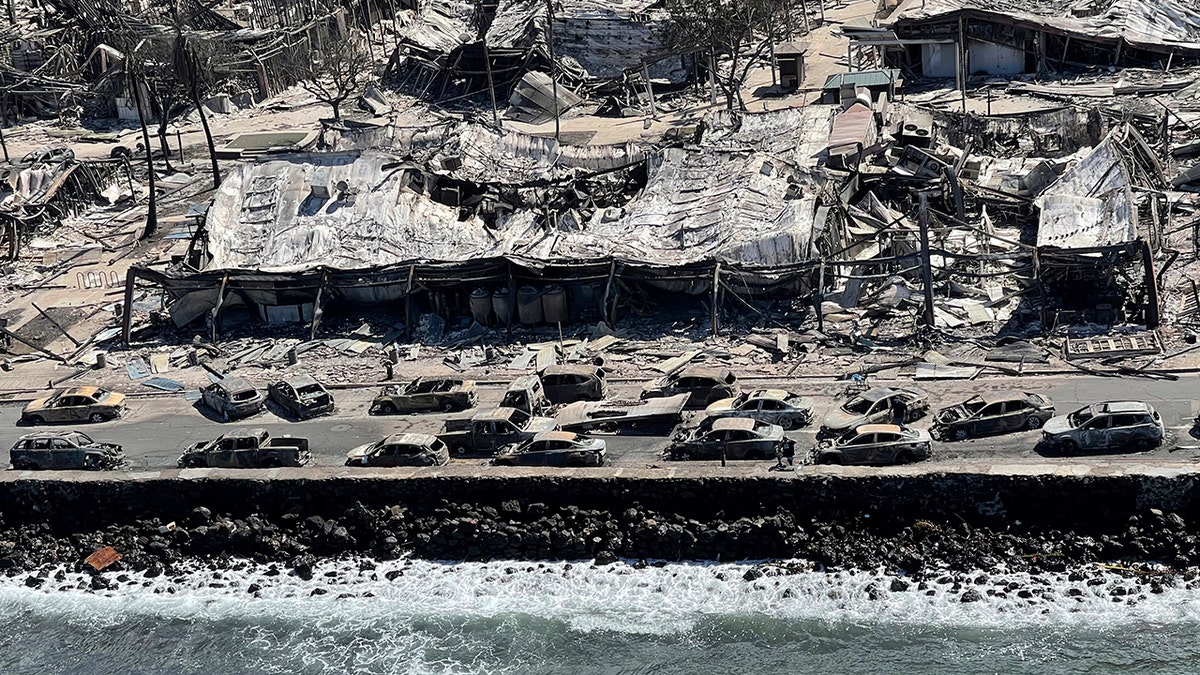 burnt-out cars on street