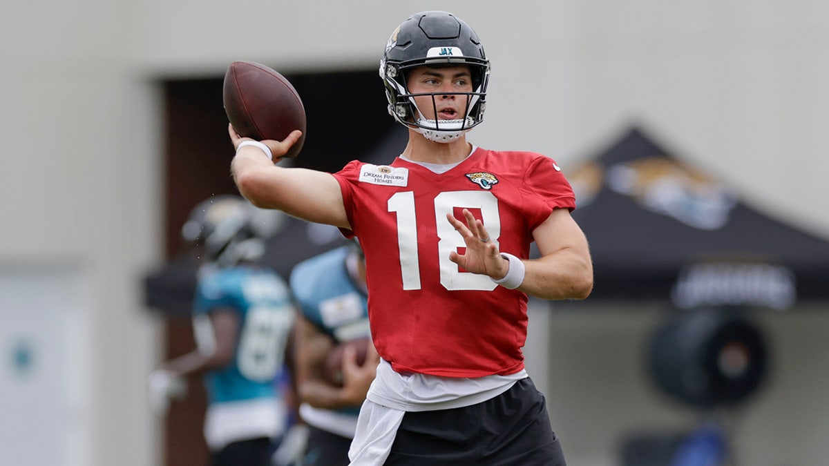 Jacksonville Jaguars quarterback Nathan Rourke (18) is seen during the  second half of an NFL football