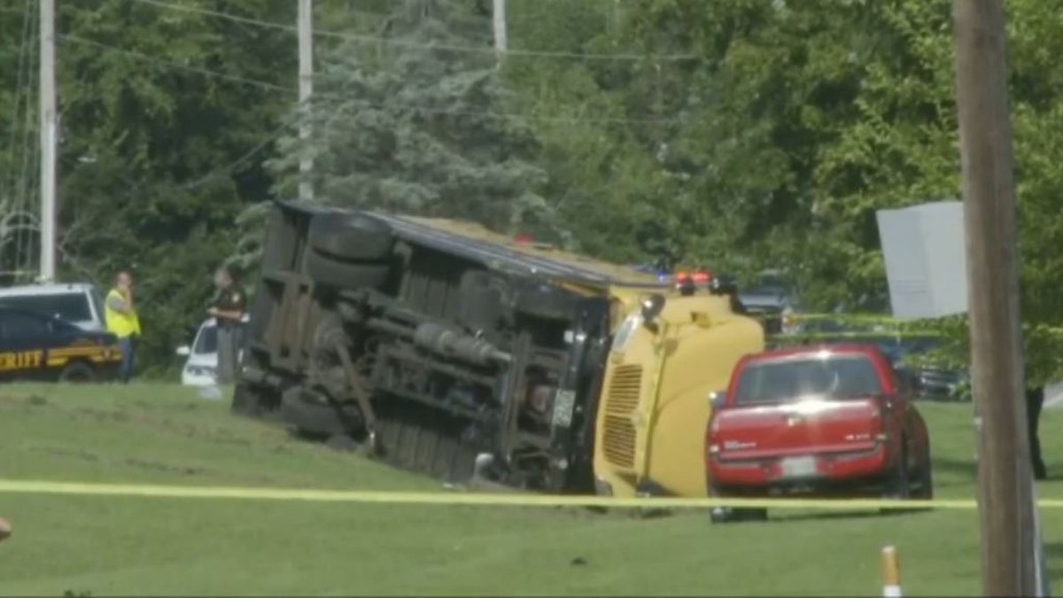 school bus on side