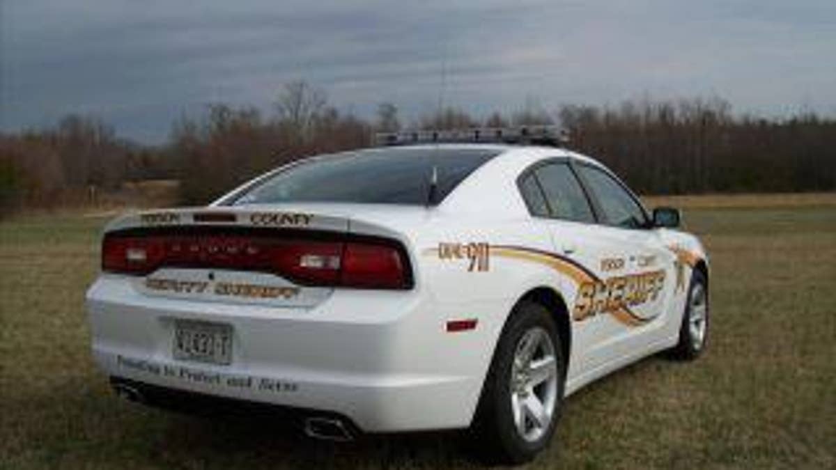 white sheriff's patrol car in field