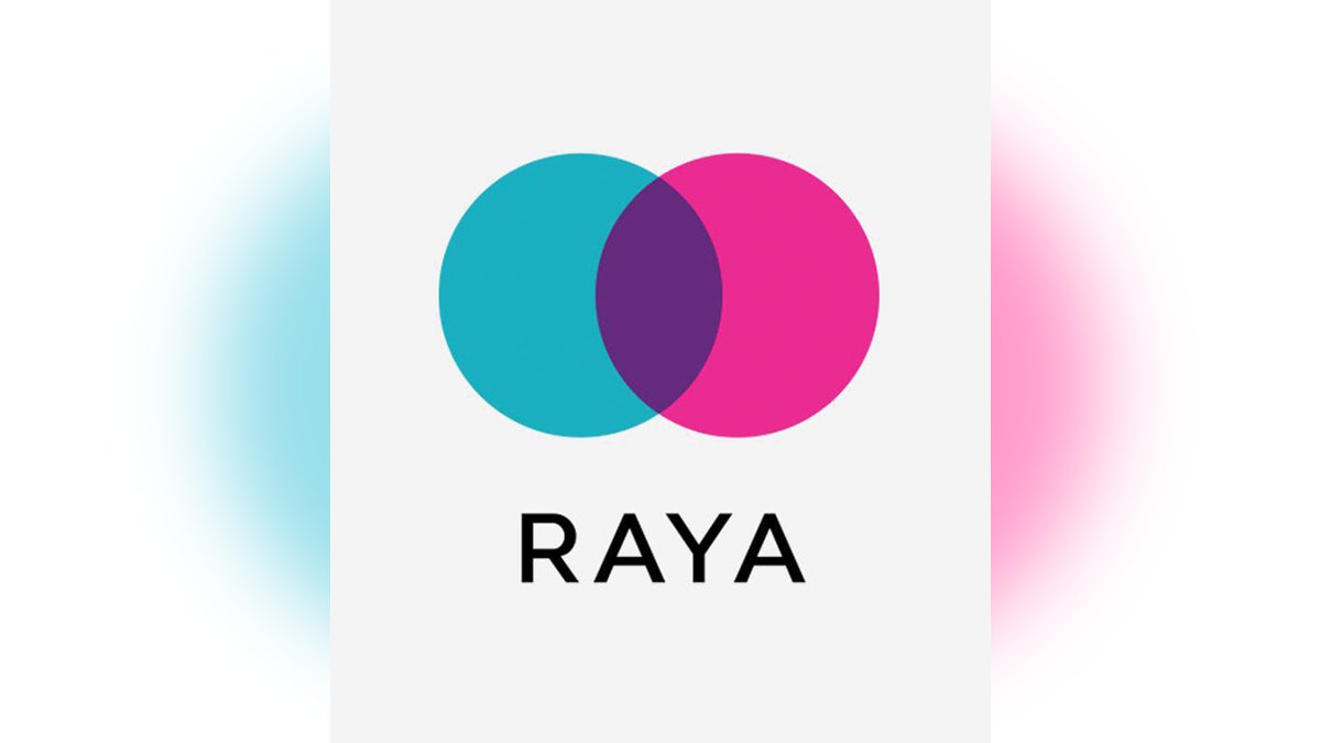 Picture of Raya logo with a blue and pink circle conjoining to make a purple color with the word 'RAYA' beneath