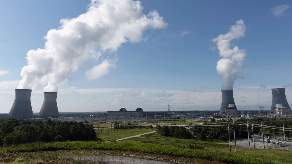 Nuclear reactors and cooling towers of Plant Vogtle, a nuclear plant near Waynesboro, Georgia, are seen on July 31, 2023. 