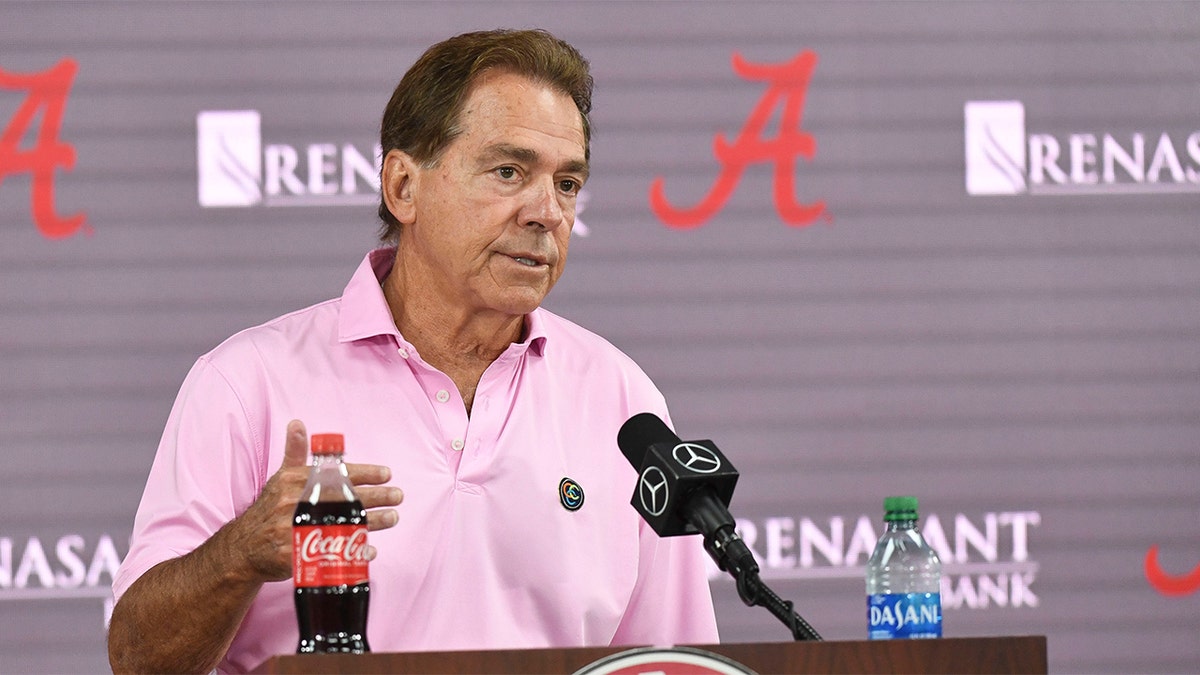 Nick Saban speaks to the media