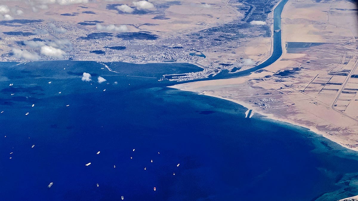 Aerial shot of the Suez Canal