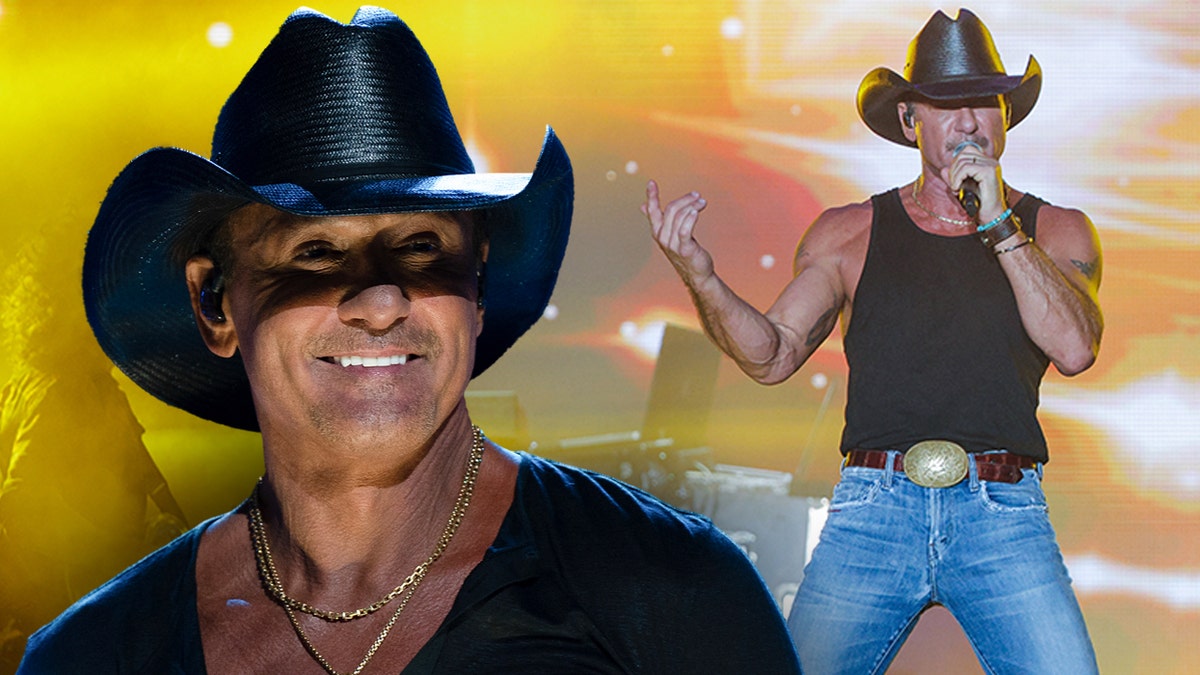 Tim McGraw wears signature black hat on stage during concert